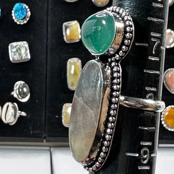 💕 Dendritic agate and Chalcedony, double gemstone ring silver plated size 8 - Picture 4 of 4